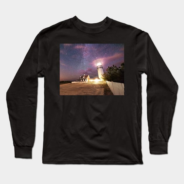 Cape Cod Truro Massachusetts Highland Light Starry Sky Long Sleeve T-Shirt by WayneOxfordPh